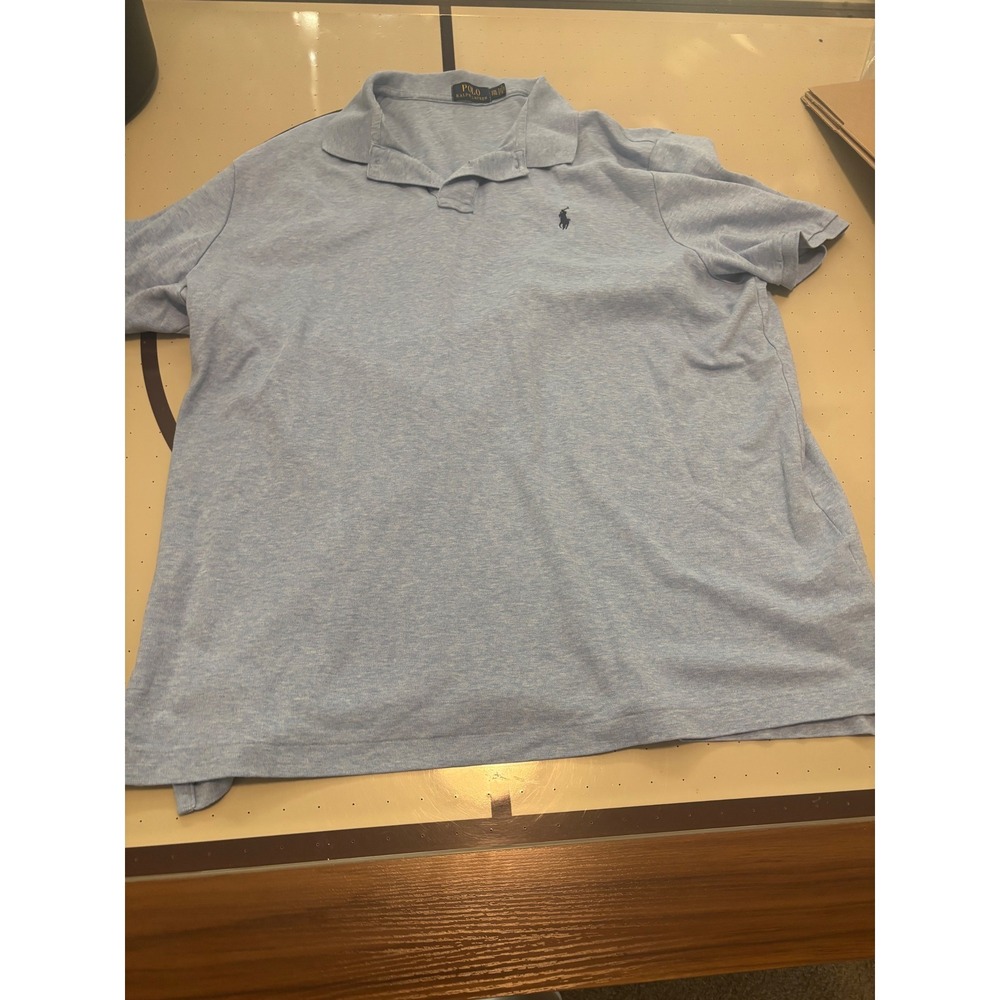 Polo Ralph Lauren Mens XXL Light Blue Heathered Short Sleeve PonyLogo Polo Shirt